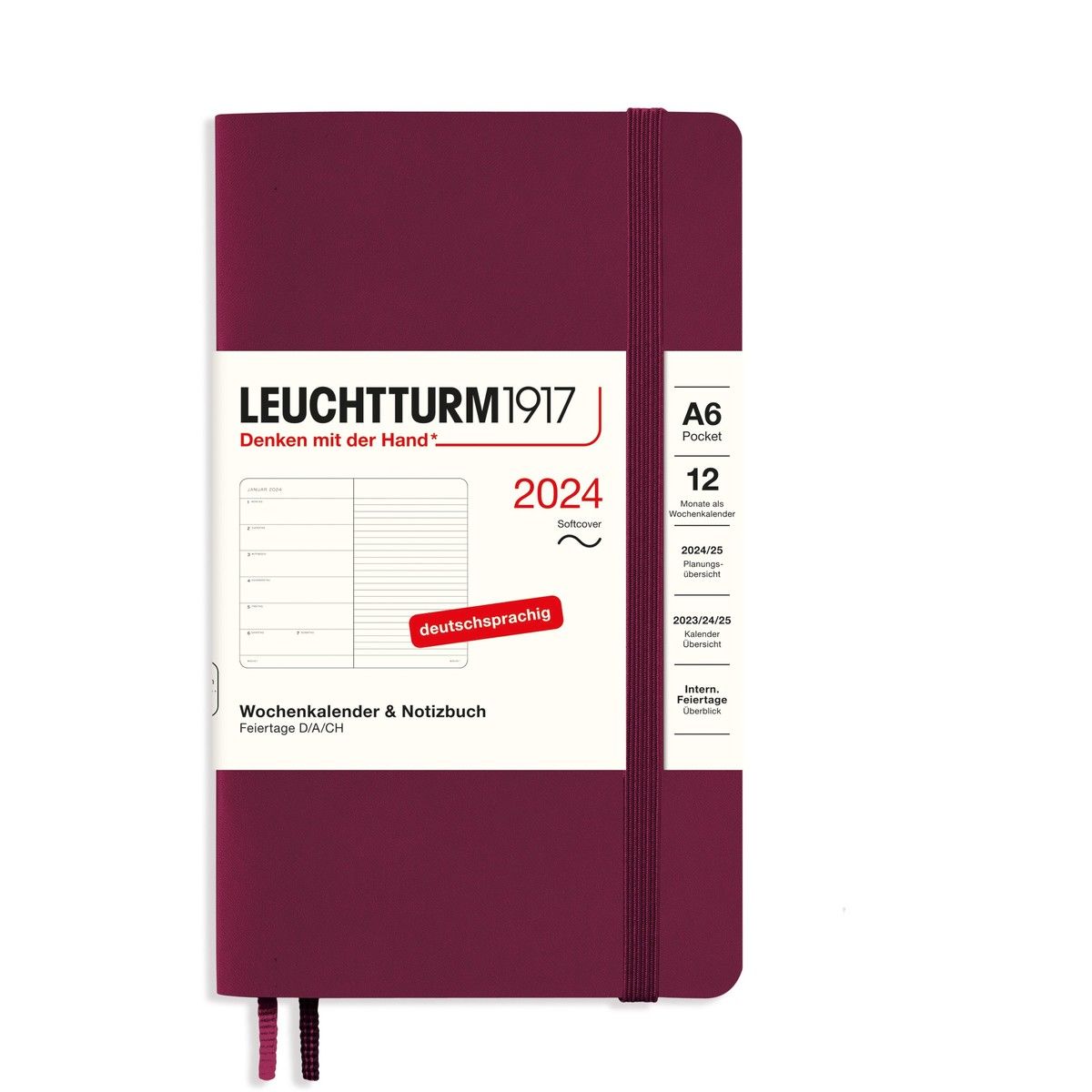 Leuchtturm1917 Agenda tascabile con copertina morbida 2024 porto rosso