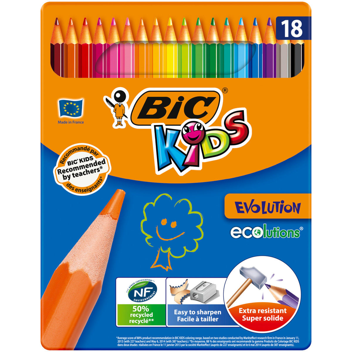 BIC Kids Evolution matite colorate, 18 pezzi, assortite