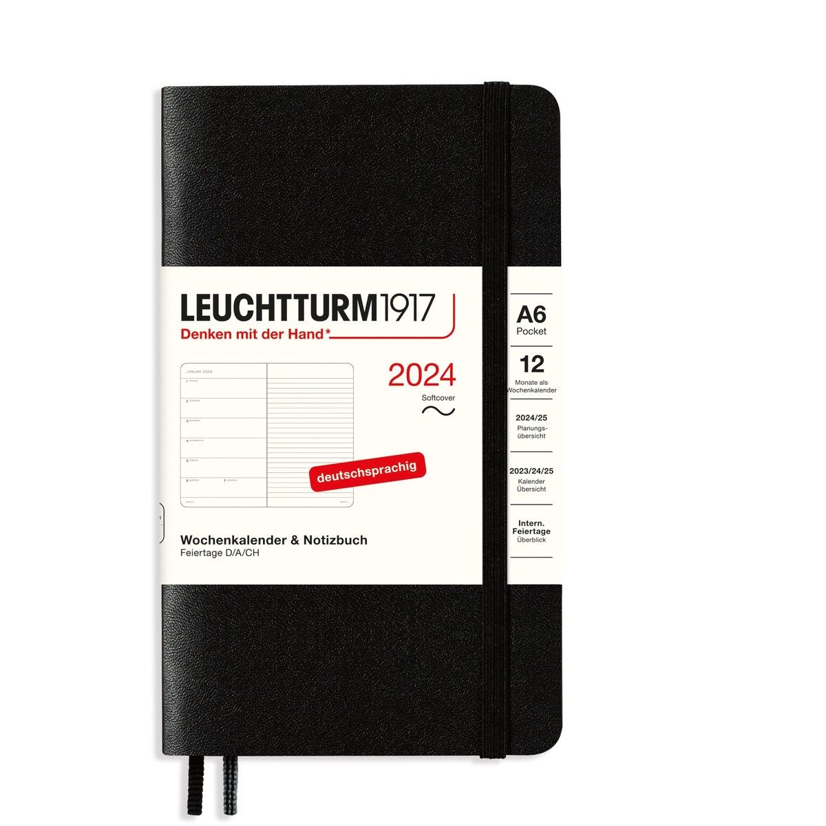 Leuchtturm1917 Agenda tascabile con copertina morbida 2024 nero