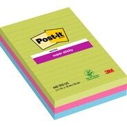 Post-it Notes repositionnables Super Sticky Big Notes, assorti, ligné, 101 mm x 152 mm, 3 pièces