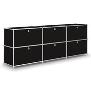 Sideboard VEROM, 6 Klapptüren, mit Lochgriffen, schwarz