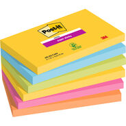 Post-it Segnapagina Super Sticky Notes Carnival, ultra giallo, blu paradiso, verde lime, rosa potenza, arancio vitale, 76 mm, 127 mm, 6556SR, 6 pezzi