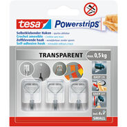 Tesa Powerstrips Haken, transparent, 4 Stück