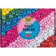 Folia Holzperlen Jumbo Pack Basic, 1 - 1.8 cm, 1 kg, assortiert