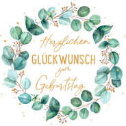 ABC Geburtstagskarte, 12.5 x 17.6 cm, Blätterkranz