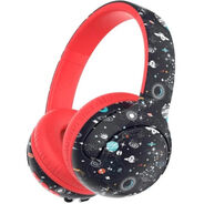iClever BTH27 Casque circum-auriculaire pour enfants, sans fil, noir/rouge
