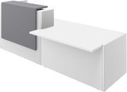 Empfangstheke Z2 mit offener Arbeitsplatte links, 286 x 117 cm, weiss, grau lackiert