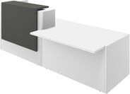 Empfangstheke Z2 mit offener Arbeitsplatte links, 286 x 117 cm, weiss, dunkelgrau lackiert