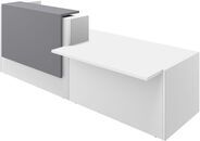 Empfangstheke Z2 mit offener Arbeitsplatte links, 306 x 117 cm, weiss, grau lackiert