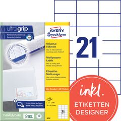 Avery Zweckform Étiquettes Multi-usages ultragrip, 70 x 42.3 mm, 3652Z, blanc