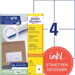 Avery Zweckform Étiquettes Multi-usages ultragrip, 105 x 148 mm, 3483Z, blanc