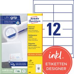 Avery Zweckform Étiquettes Multi-usages ultragrip, 97 x 42.3 mm, 3659Z, blanc