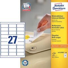 Avery Zweckform Wiederablösbare Etiketten, 63,5 x 29,6mm, L4737REV-100, weiss