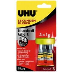 UHU Colle instantanée ultra rapide Minis liquide, 3 x 1 g