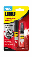 UHU superglue PLASTIK, rapide comme l'éclair, liquide 2g+3ml